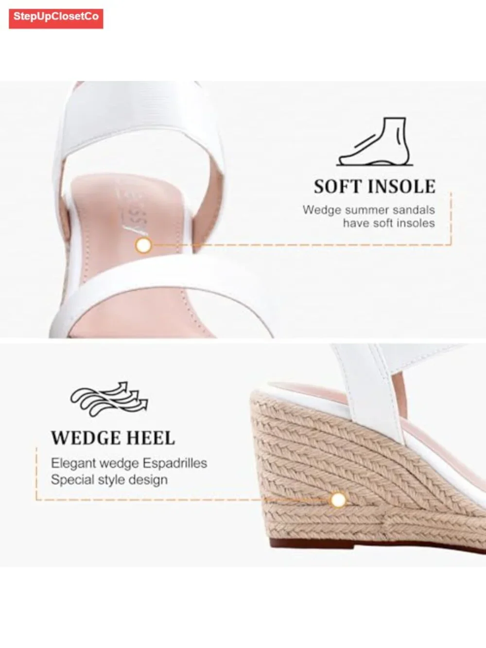 Women's Espadrille Wedge Sandals with Ankle Strap, 3.5 inch Wedge Heel, Open